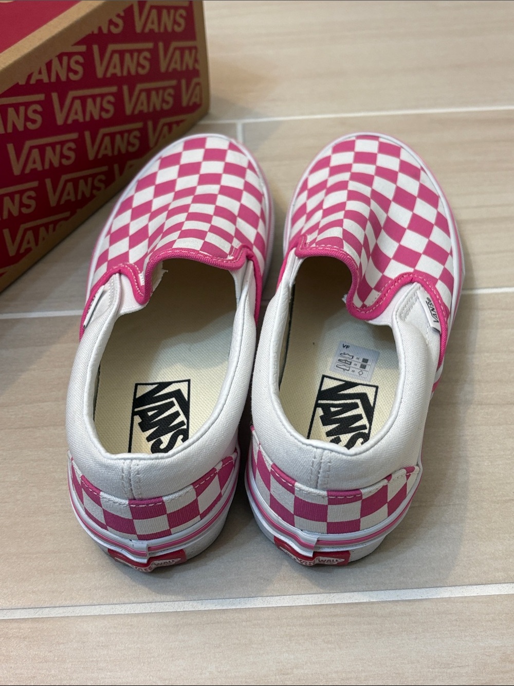 Vans Pink & White Checkerboard Slip-On Sneakers - Picture 8 of 9
